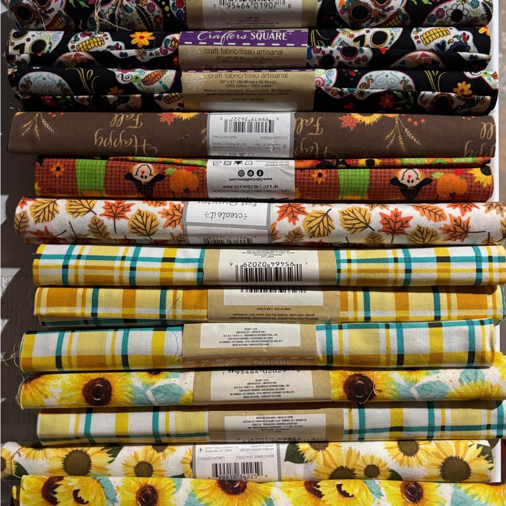 Colorful Fabric Bundle with Sunflower/ Autumn / Summer patterns